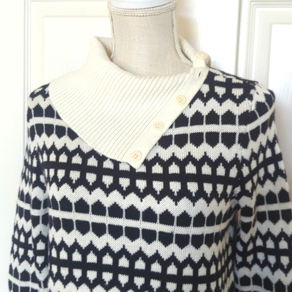 Talbots Geo Print Button Neck Sweater - Picture 2 of 6